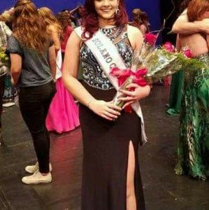 Beaded prom dress with high slit